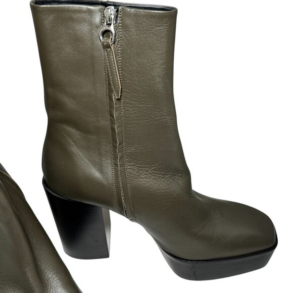 Aeyde Berlin Square Toe High Heel Platform Booties Women's 40/9 Olive NEW - Picture 5 of 7